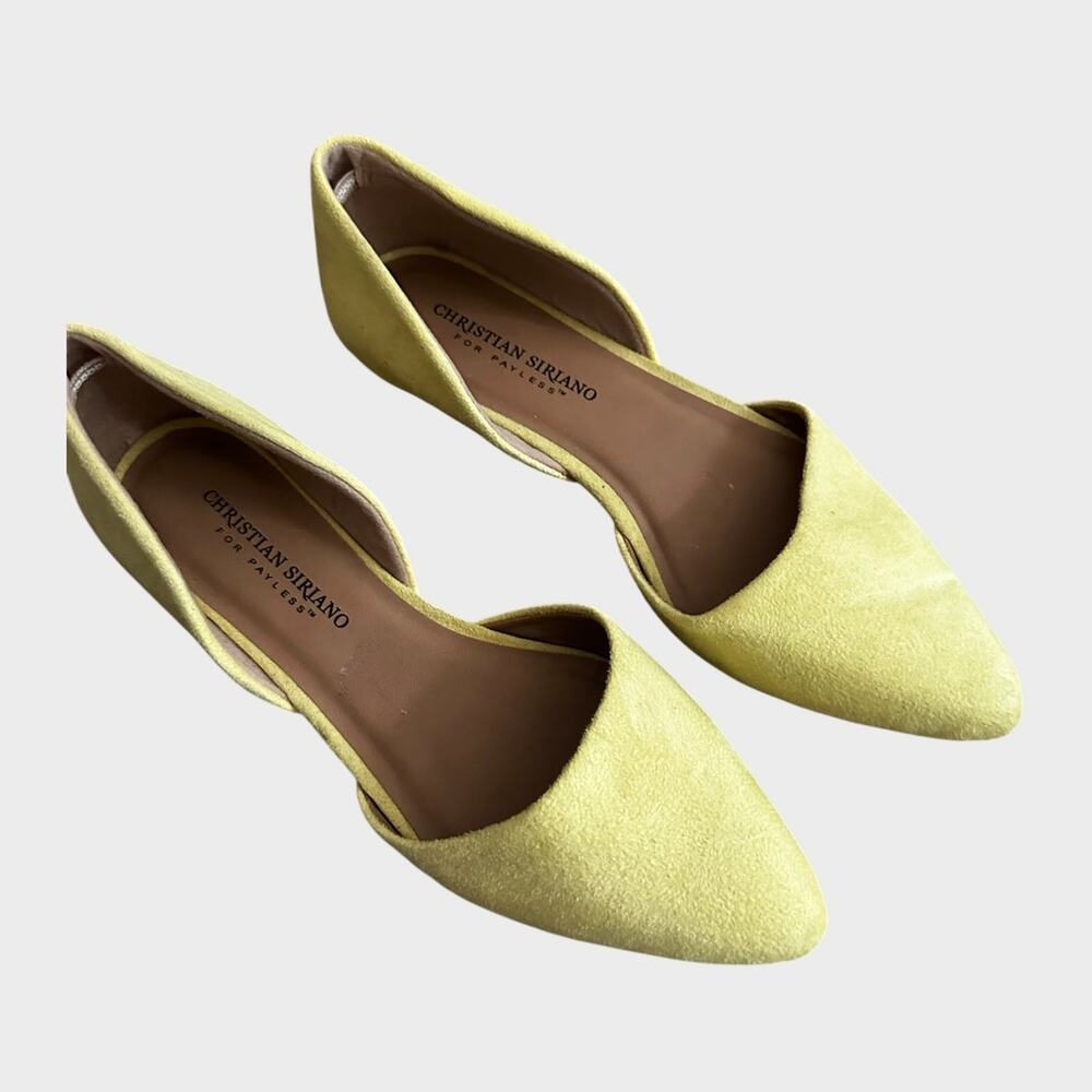 Christian Siriano Size 7.5 Neon Yellow Faux Suede Pointed-toe d'Orsay Flats